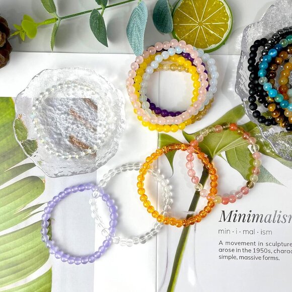 20Pcs 6mm Gemstones Beaded Stretch Bracelet for Women Crystal Stone Bracelets Ro - Picture 7 of 7